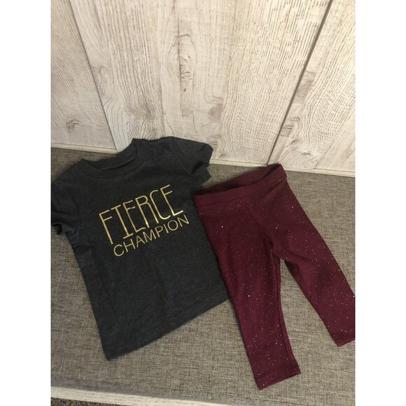 Cat & Jack Other - Girl’s Cat & Jack Fierce Champion T Shirt w/ Glittery Leggings 12 Months